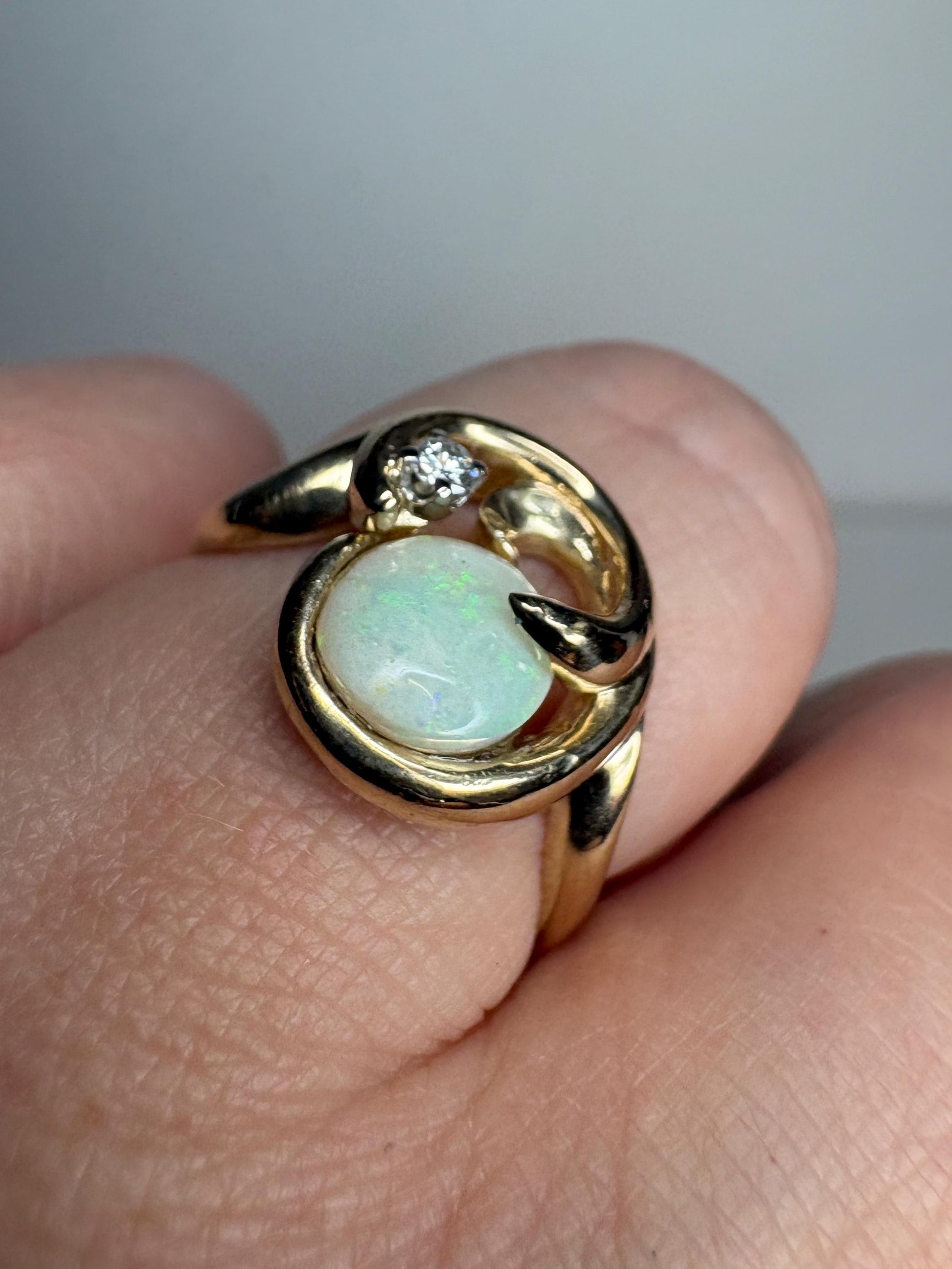 Australian Opal and Diamond Free-form Ring Solid 14k Gold 5g size 7.5 - NewLifeJewelryVault
