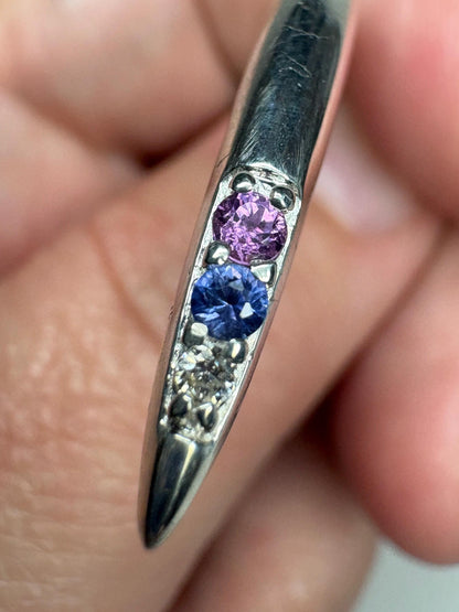Open Cuff Bangle Purple Violet Sapphires with Diamonds Sterling Silver size Adjustable Medium - NewLifeJewelryVault