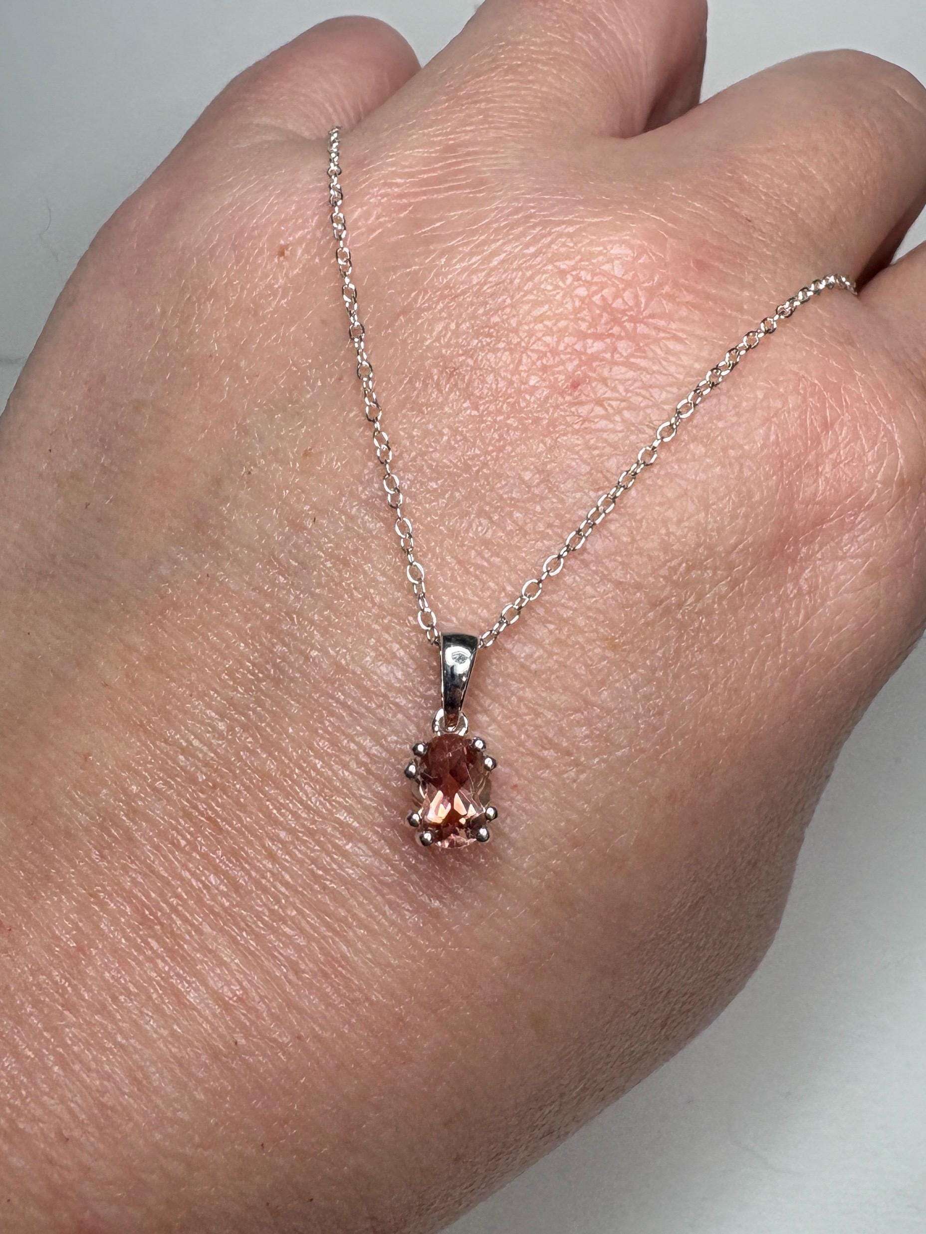 Oregon Sunstone Light Red Pendant Necklace Sterling Silver Adjustable 16-18" - NewLifeJewelryVault