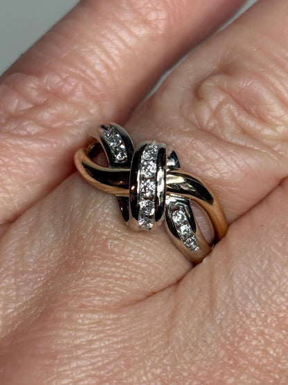Two Toned Channel Set Diamond Ring Bypass Ribbon Style Solid 10k Gold size 7.25 - NewLifeJewelryVault