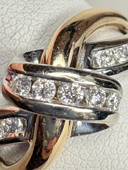 Two Toned Channel Set Diamond Ring Bypass Ribbon Style Solid 10k Gold size 7.25 - NewLifeJewelryVault