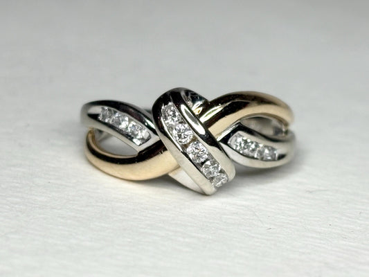 Two Toned Channel Set Diamond Ring Bypass Ribbon Style Solid 10k Gold size 7.25 - NewLifeJewelryVault