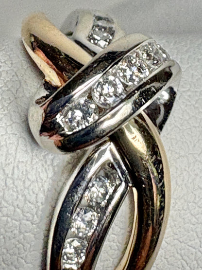 Two Toned Channel Set Diamond Ring Bypass Ribbon Style Solid 10k Gold size 7.25 - NewLifeJewelryVault