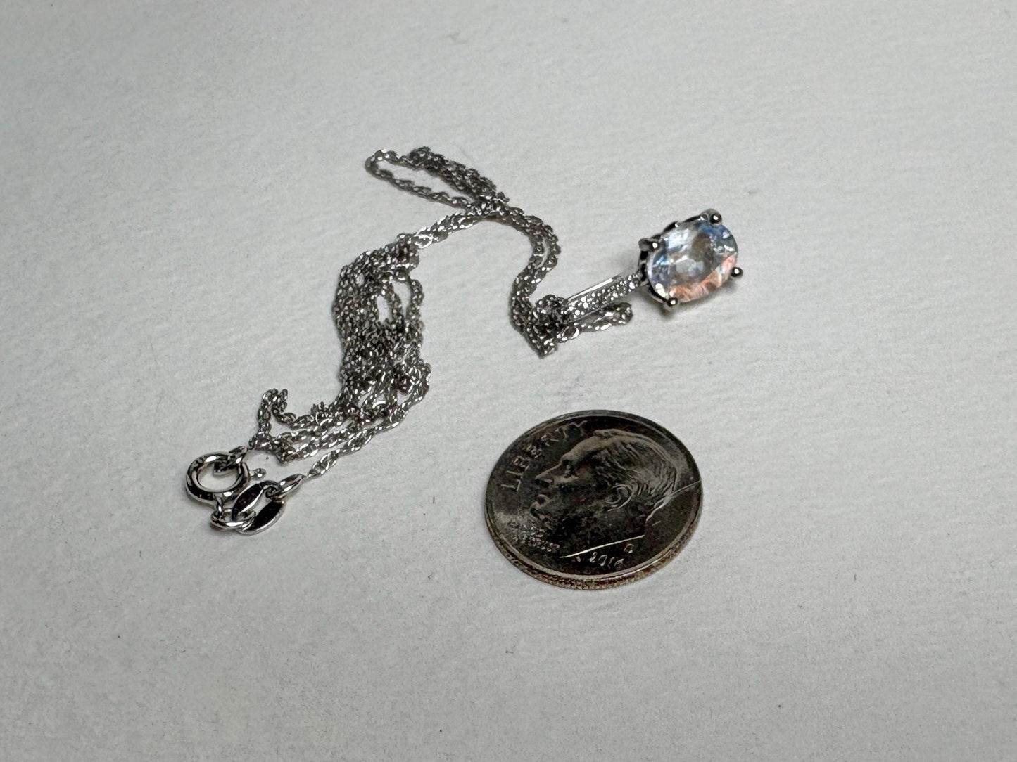 Madagascar Rainbow Moonstone and Diamond Pendant Necklace Sterling Silver 18" - NewLifeJewelryVault