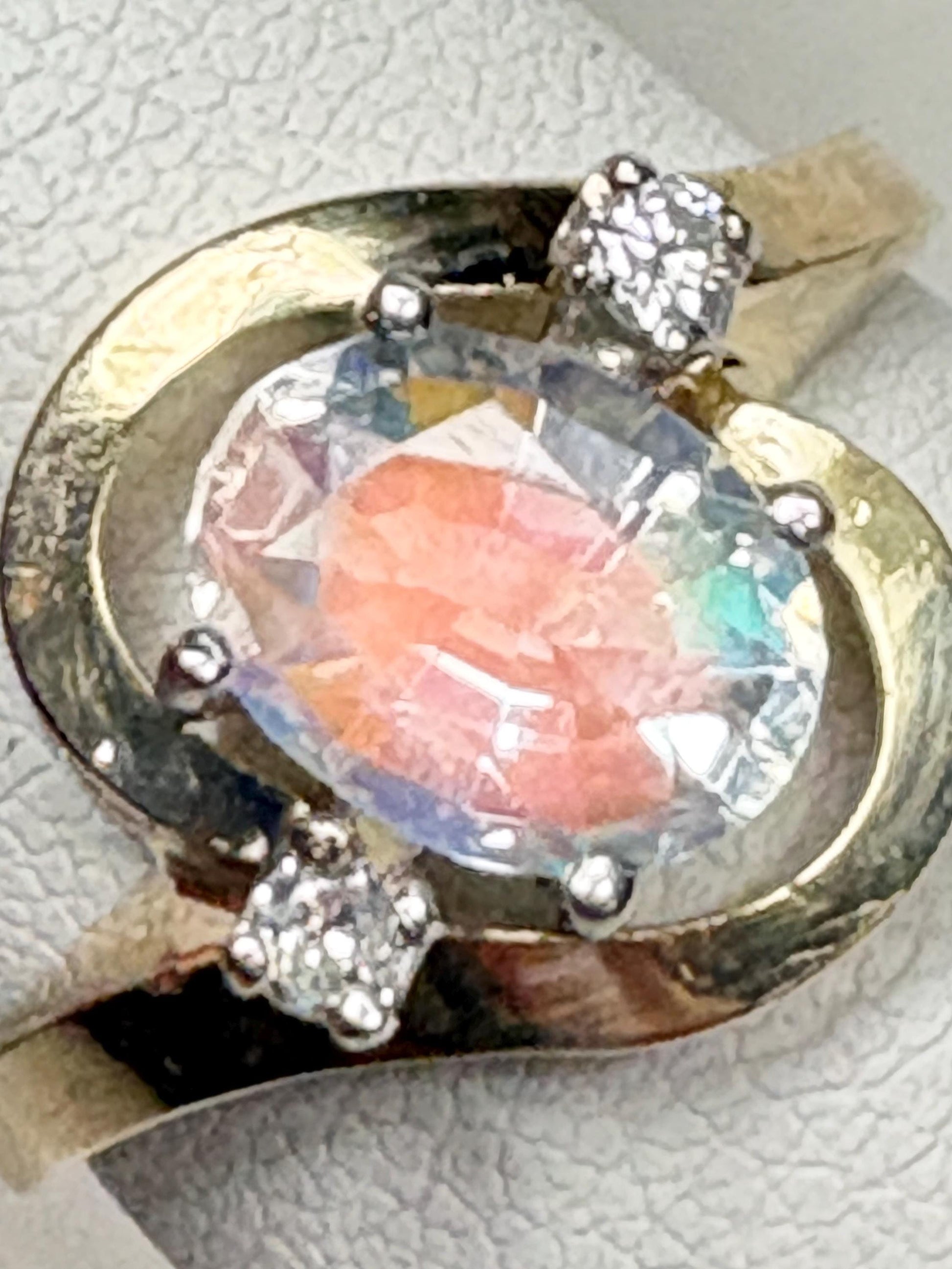 Madagascar Rainbow Moonstone and Diamond Ring Solid 14k Gold size 6.25 - NewLifeJewelryVault