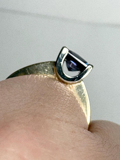 Lab Grown Alexandrite and Channel Set Diamond Band Ring Solid Two Toned 10k Gold size 6 - NewLifeJewelryVault