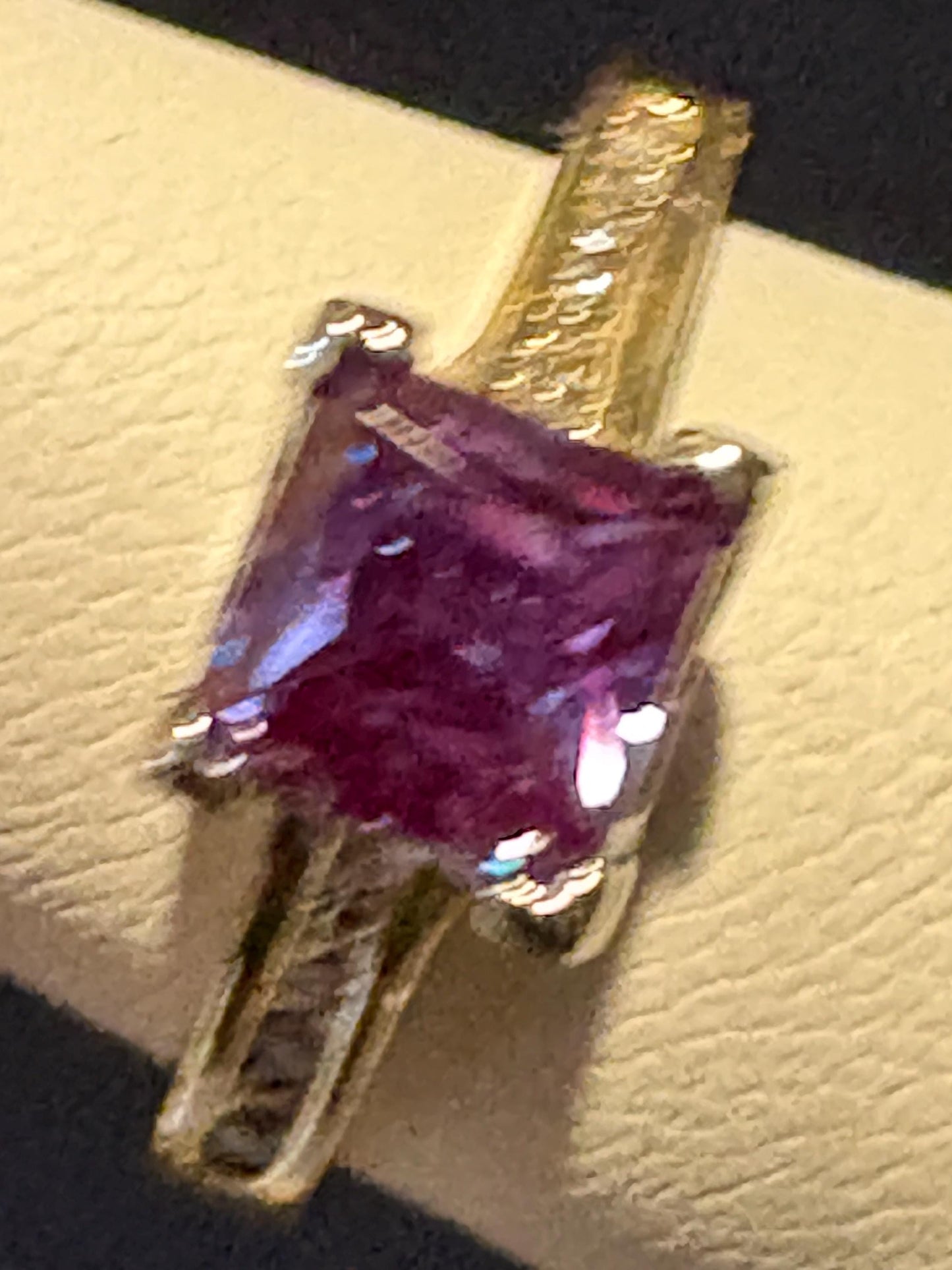 Lab Grown Alexandrite and Channel Set Diamond Band Ring Solid Two Toned 10k Gold size 6 - NewLifeJewelryVault
