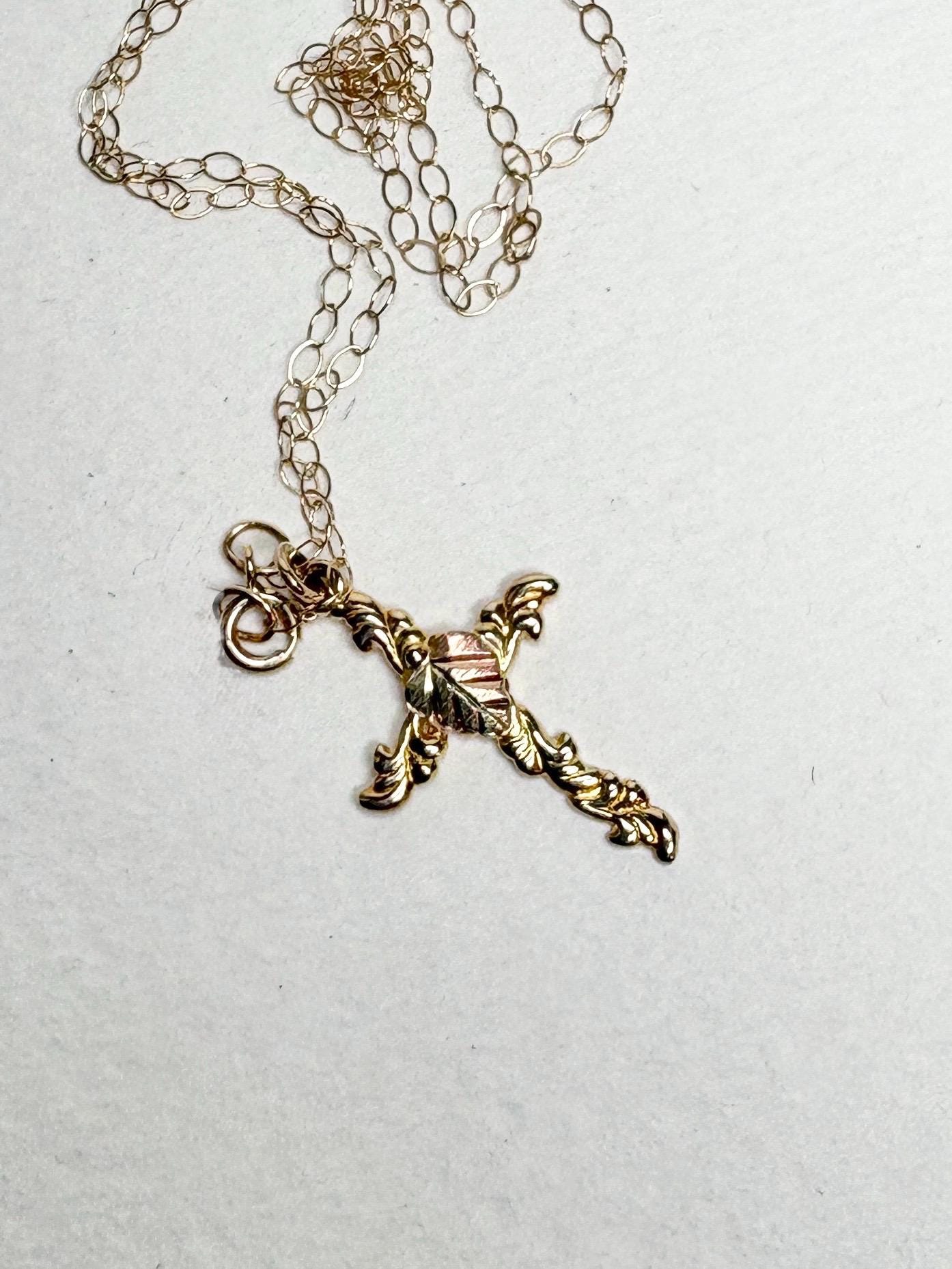 Black Hills Gold Cross Necklace Solid 10k with 9k Chain 16" - NewLifeJewelryVault