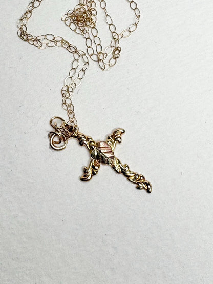 Black Hills Gold Cross Necklace Solid 10k with 9k Chain 16" - NewLifeJewelryVault