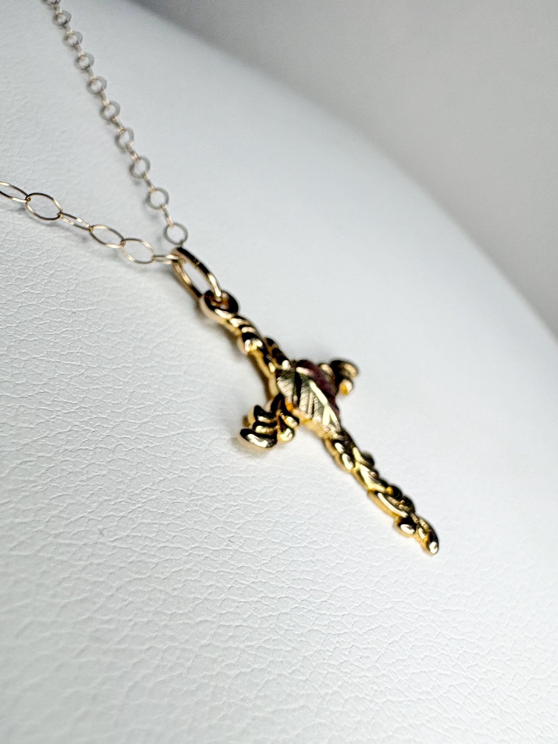 Black Hills Gold Cross Necklace Solid 10k with 9k Chain 16" - NewLifeJewelryVault