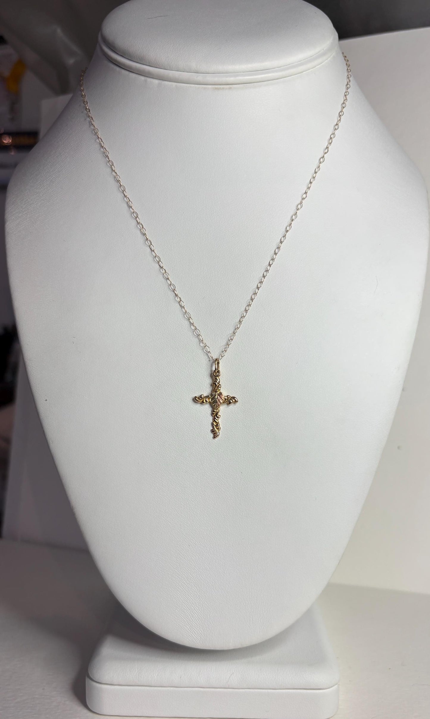 Black Hills Gold Cross Necklace Solid 10k with 9k Chain 16" - NewLifeJewelryVault