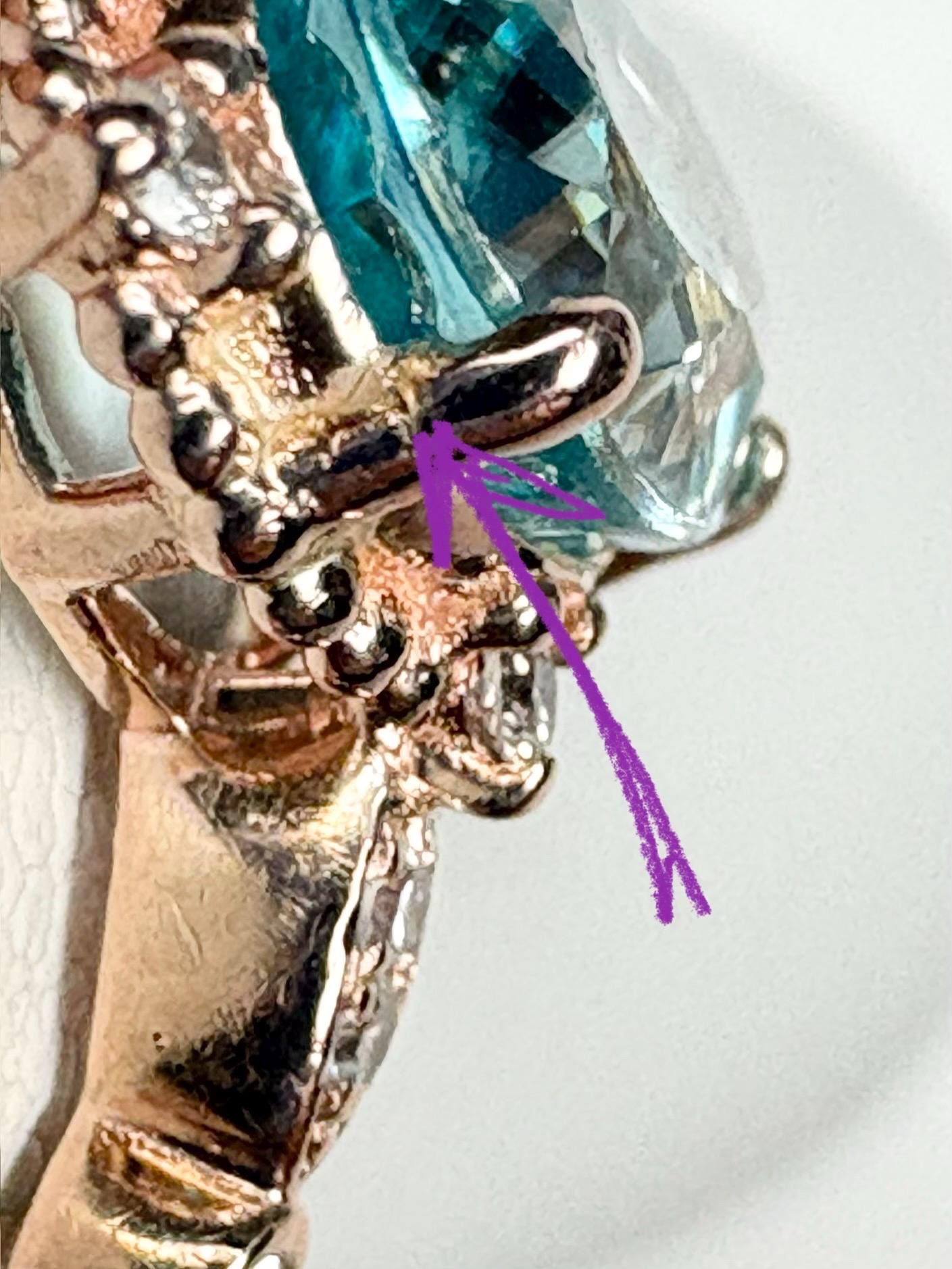 Blue Zircon and Diamond Halo Milgrain Ring in 14k Rose Gold size 6.75 - NewLifeJewelryVault