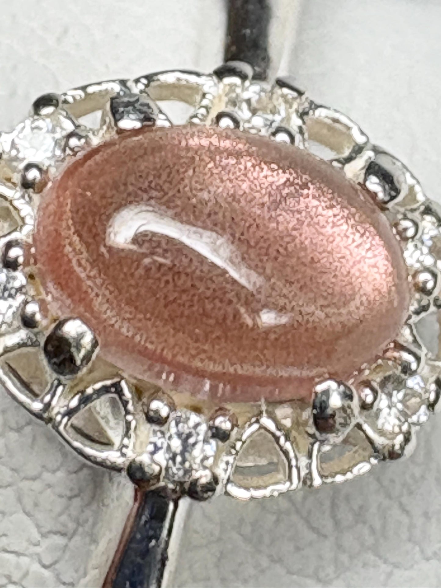Oregon Sunstone Cabochon Ring Sterling Silver Strong Shiller size 8 - NewLifeJewelryVault