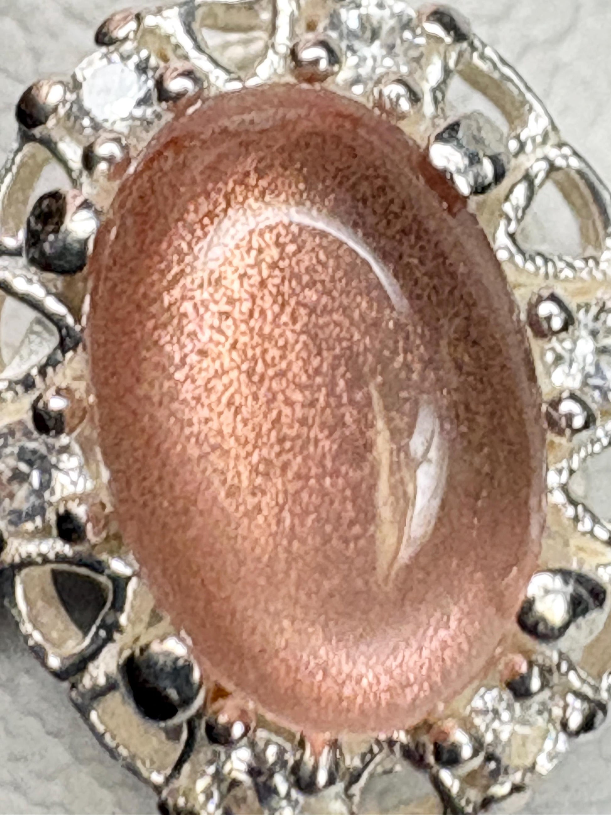 Oregon Sunstone Cabochon Ring Sterling Silver Strong Shiller size 8 - NewLifeJewelryVault