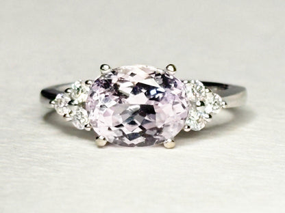 Kunzite and Diamond East West Set Ring Solid 14k White Gold size 6.75 - NewLifeJewelryVault