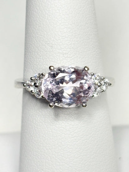 Kunzite and Diamond East West Set Ring Solid 14k White Gold size 6.75 - NewLifeJewelryVault