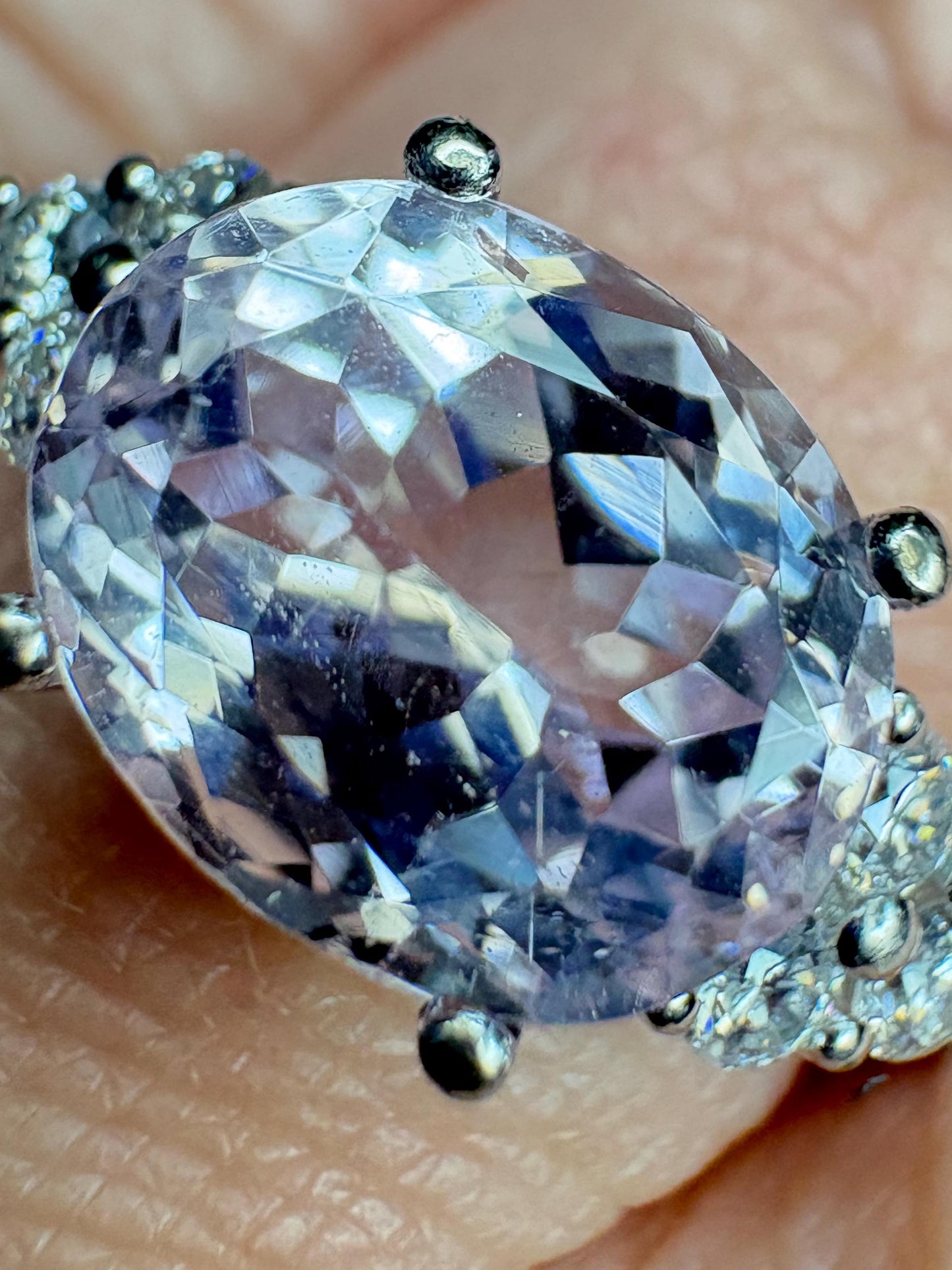 Kunzite and Diamond East West Set Ring Solid 14k White Gold size 6.75 - NewLifeJewelryVault