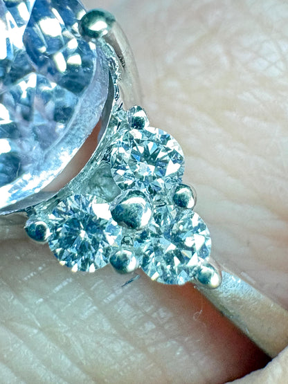 Kunzite and Diamond East West Set Ring Solid 14k White Gold size 6.75 - NewLifeJewelryVault