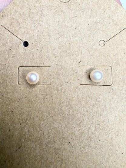 Cream Japanese Akoya Pearl Stud Earrings in 14k Gold 4.2mm - NewLifeJewelryVault