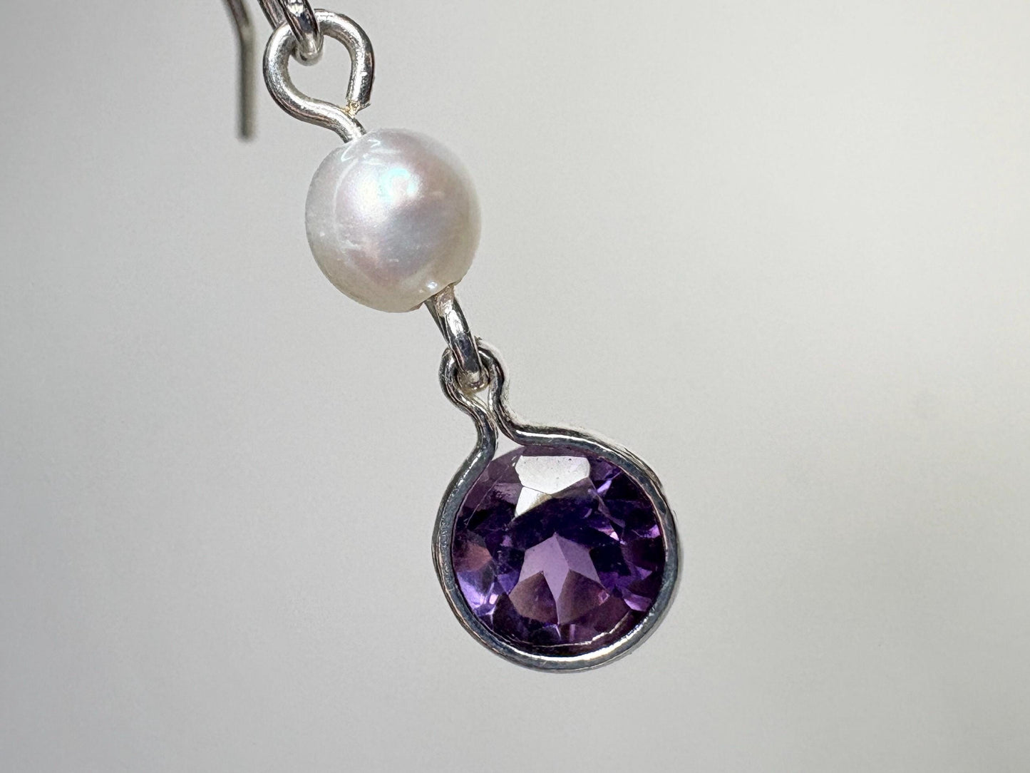 Amethyst and Freshwater Pearl Dangle Drop Earrings Sterling Silver - NewLifeJewelryVault