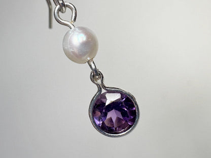 Amethyst and Freshwater Pearl Dangle Drop Earrings Sterling Silver - NewLifeJewelryVault