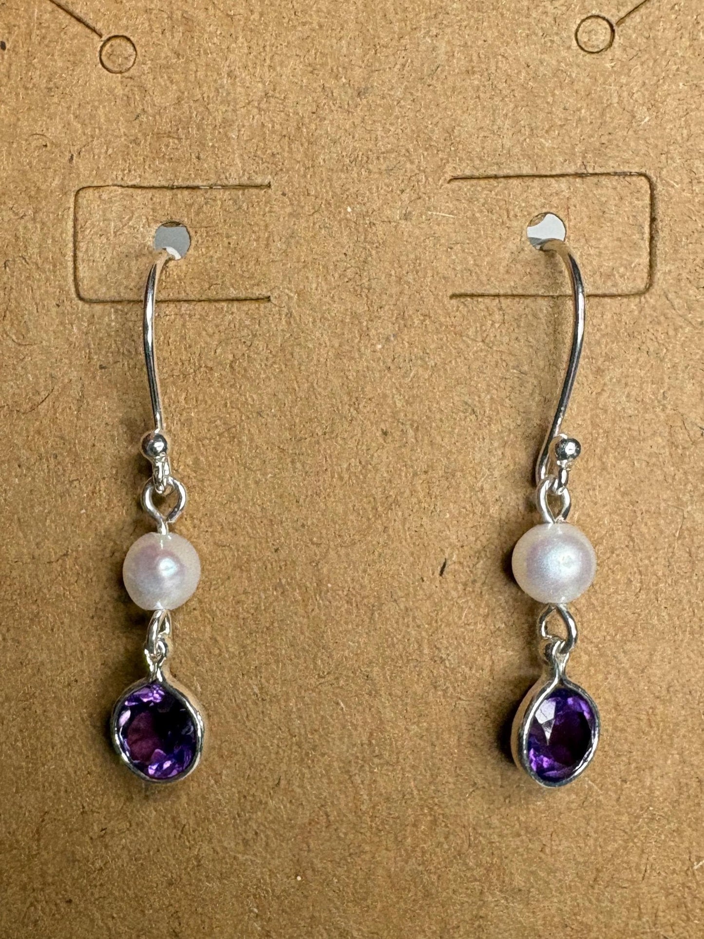 Amethyst and Freshwater Pearl Dangle Drop Earrings Sterling Silver - NewLifeJewelryVault