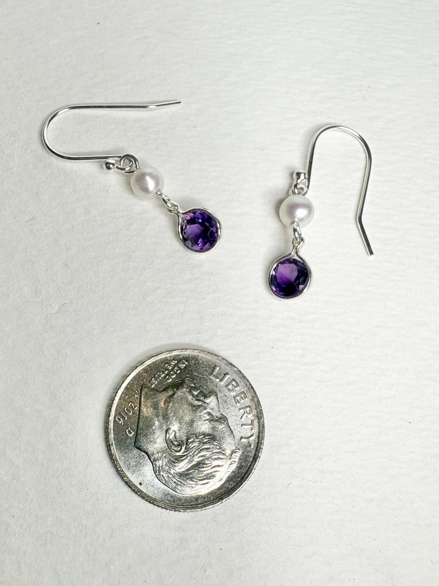 Amethyst and Freshwater Pearl Dangle Drop Earrings Sterling Silver - NewLifeJewelryVault