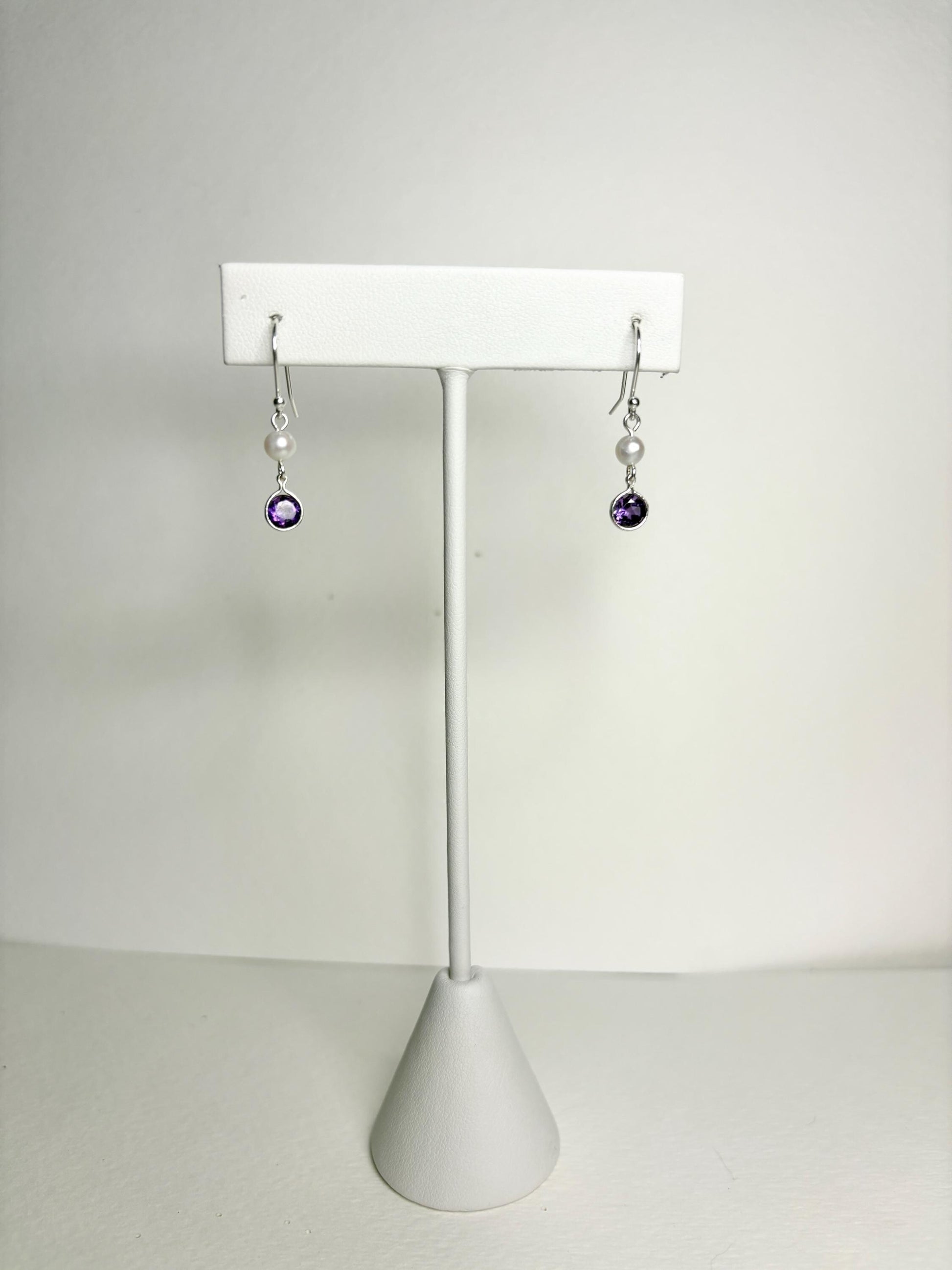 Amethyst and Freshwater Pearl Dangle Drop Earrings Sterling Silver - NewLifeJewelryVault