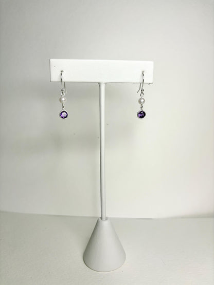 Amethyst and Freshwater Pearl Dangle Drop Earrings Sterling Silver - NewLifeJewelryVault