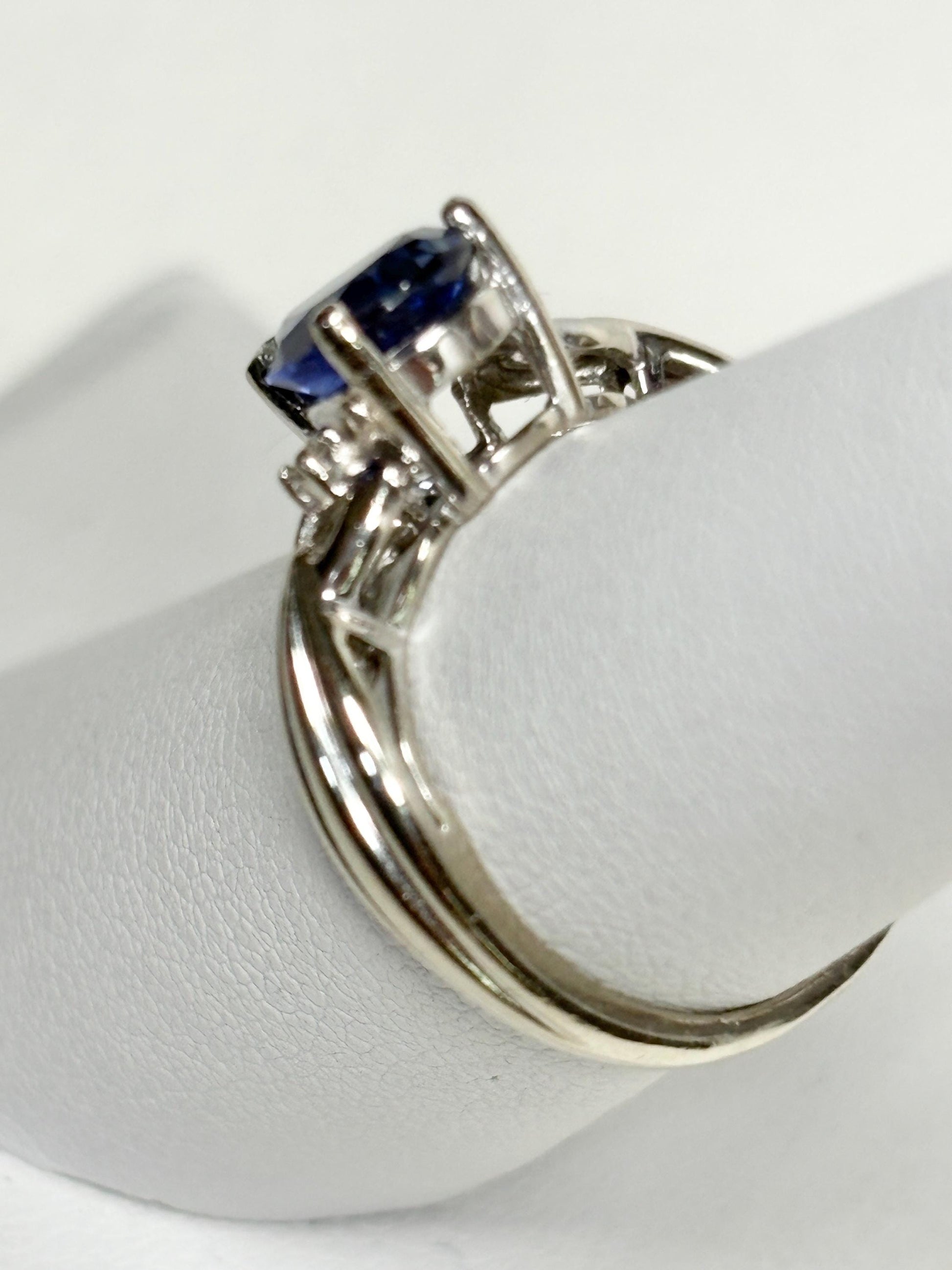 Blue Tanzanite Pear and Diamond Ring Solid 10k White Gold size 6 - NewLifeJewelryVault