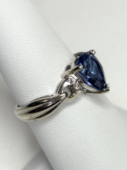 Blue Tanzanite Pear and Diamond Ring Solid 10k White Gold size 6 - NewLifeJewelryVault
