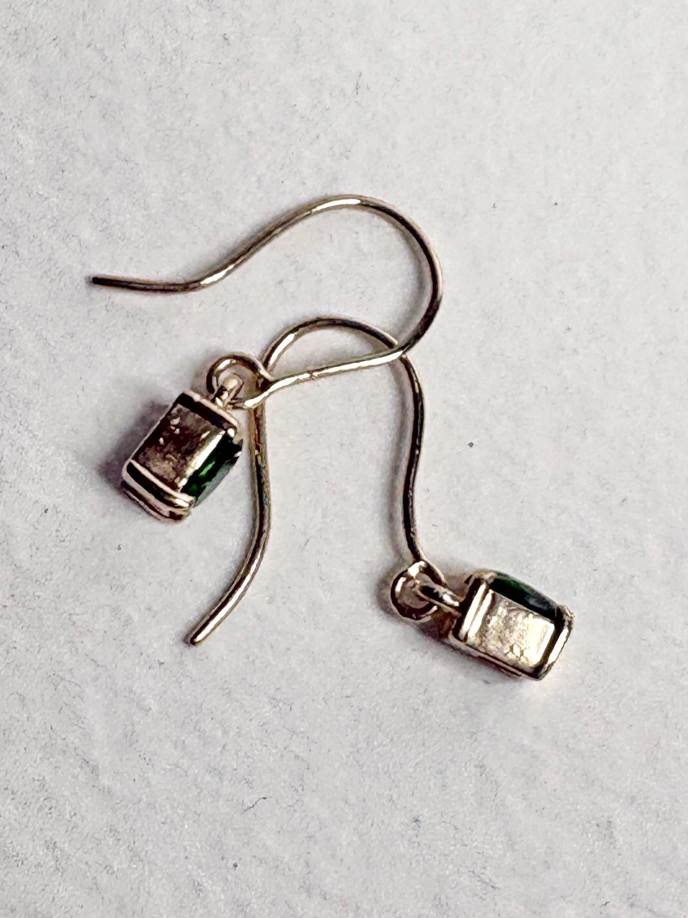 Dainty Chrome Diopside Dangle Drop Earrings in Solid 9k Gold - NewLifeJewelryVault