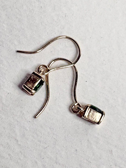 Dainty Chrome Diopside Dangle Drop Earrings in Solid 9k Gold - NewLifeJewelryVault