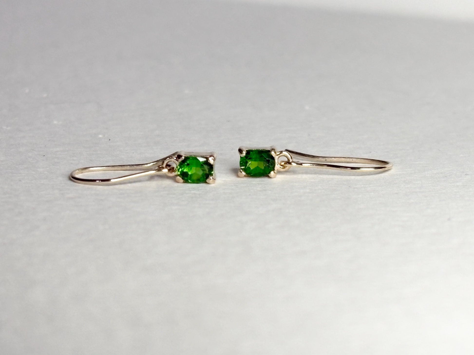 Dainty Chrome Diopside Dangle Drop Earrings in Solid 9k Gold - NewLifeJewelryVault