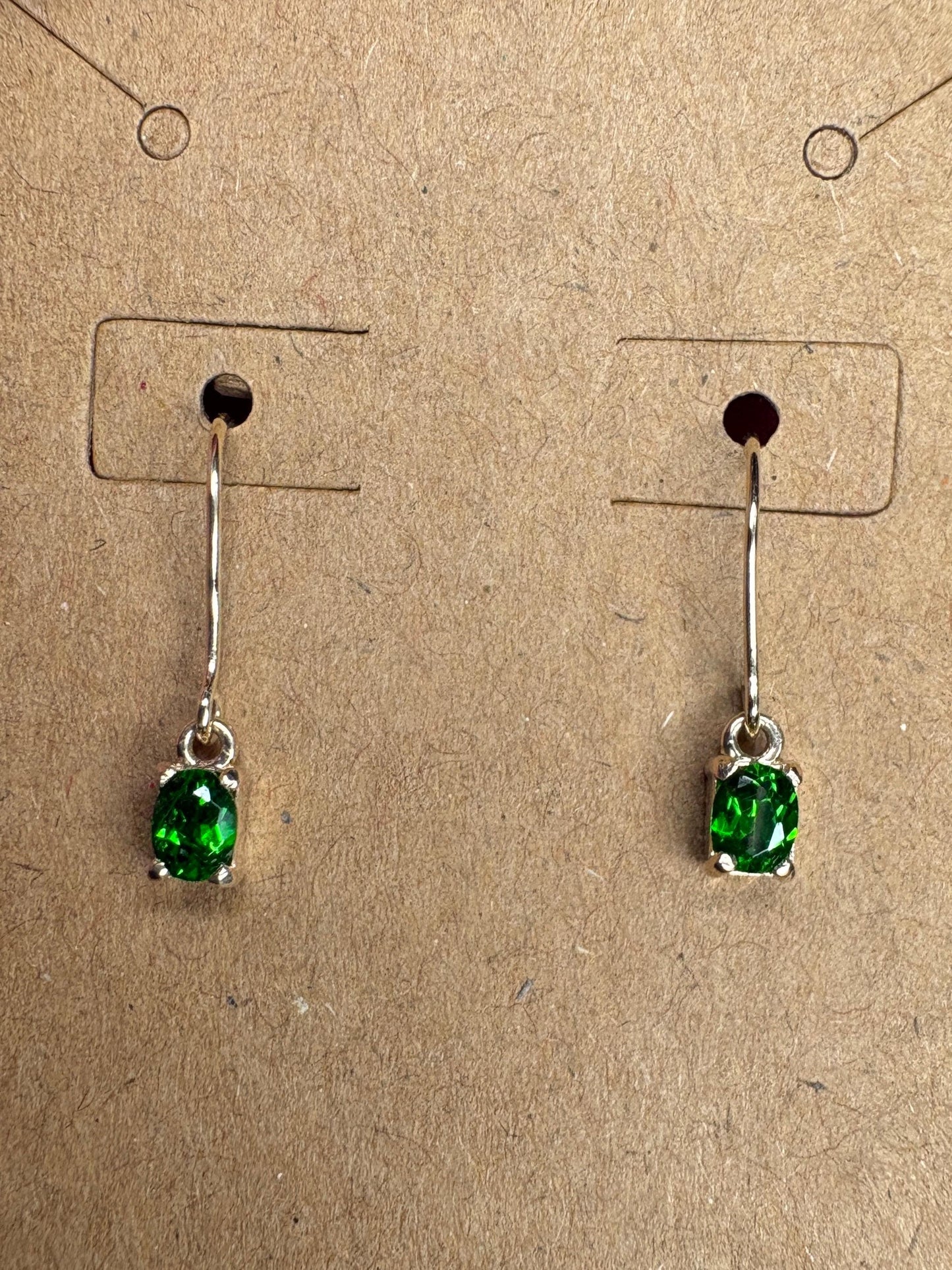Dainty Chrome Diopside Dangle Drop Earrings in Solid 9k Gold - NewLifeJewelryVault