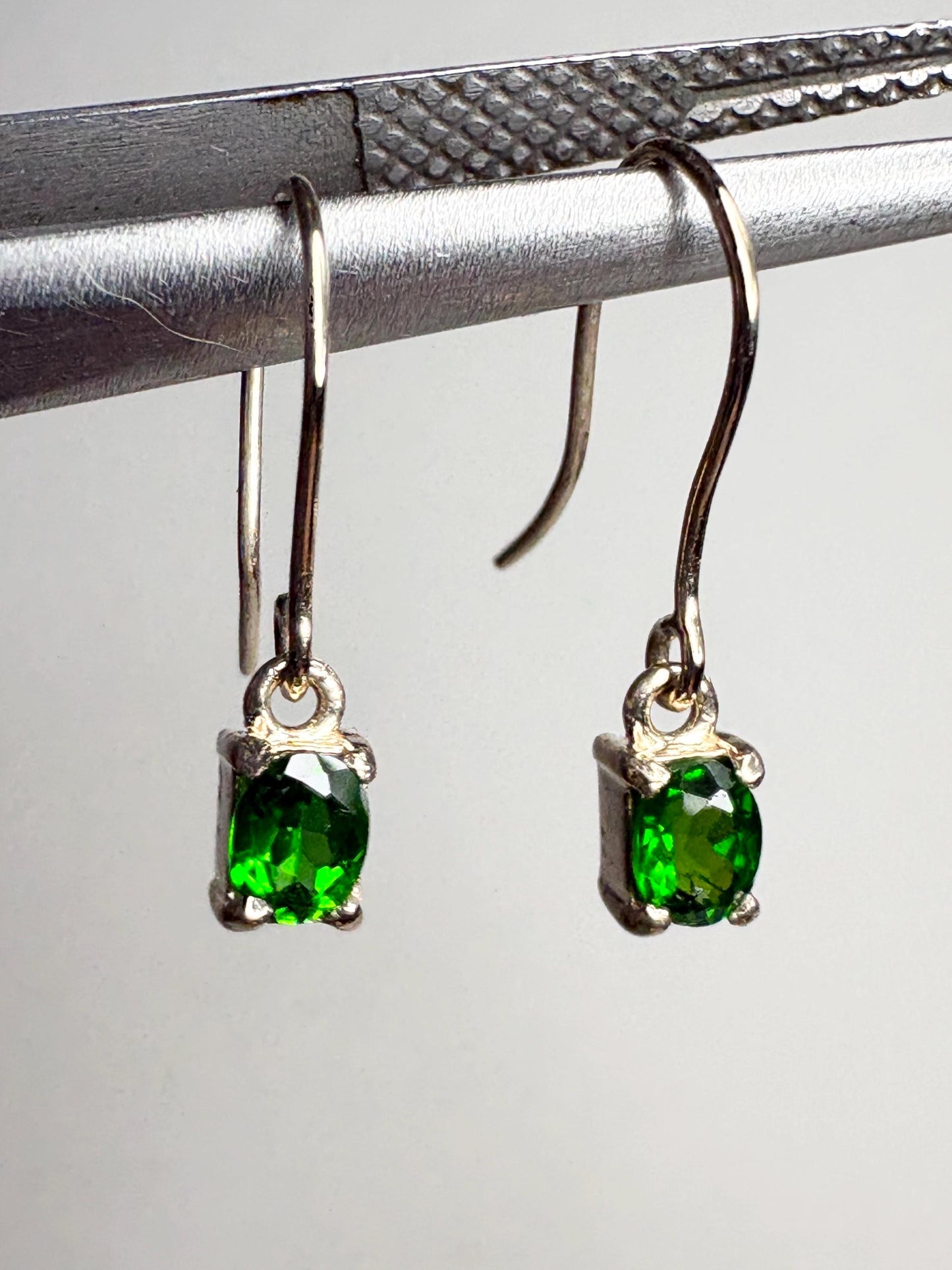 Dainty Chrome Diopside Dangle Drop Earrings in Solid 9k Gold - NewLifeJewelryVault