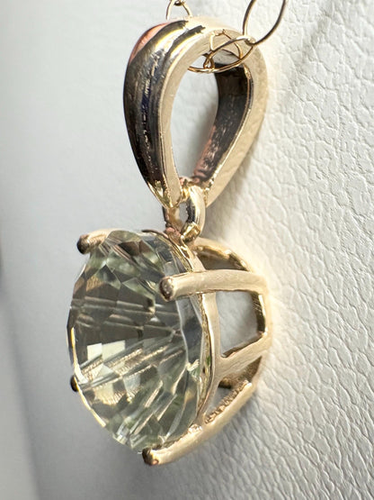 Fancy Cut Prasiolite Solitaire Pendant Necklace 9k Gold 16" - NewLifeJewelryVault