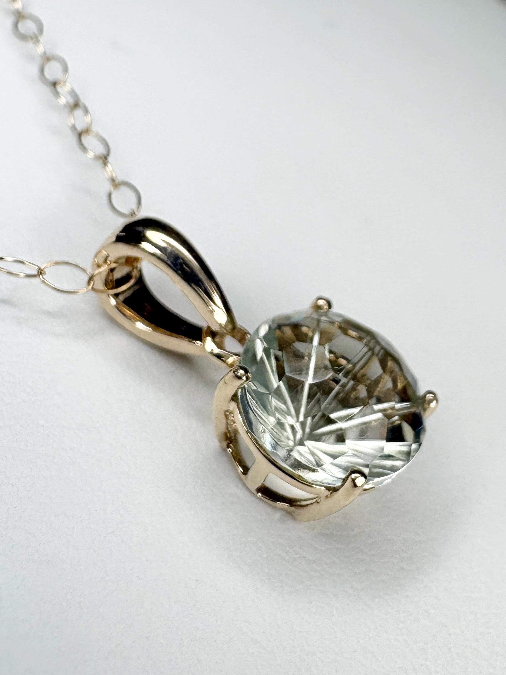 Fancy Cut Prasiolite Solitaire Pendant Necklace 9k Gold 16" - NewLifeJewelryVault