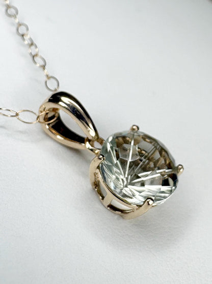 Fancy Cut Prasiolite Solitaire Pendant Necklace 9k Gold 16" - NewLifeJewelryVault