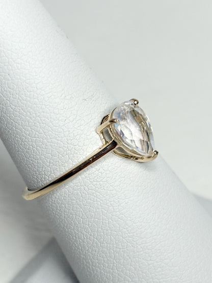 Madagascar Rainbow Moonstone Pear Solitaire Ring 9k Gold size 7 - NewLifeJewelryVault