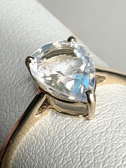 Madagascar Rainbow Moonstone Pear Solitaire Ring 9k Gold size 7 - NewLifeJewelryVault