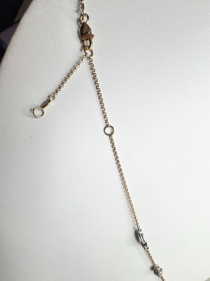 Vintage Two Toned Diamond Milgrain Station Necklace 14k Gold 5g Adjustable 16/17/18" - NewLifeJewelryVault
