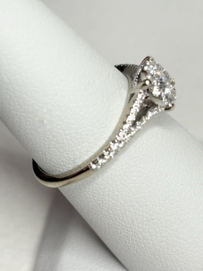 Diamond Halo Split Shank Ring Solid 14k White Gold 2.4g size 6.5 - NewLifeJewelryVault