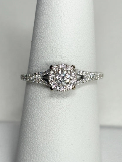 Diamond Halo Split Shank Ring Solid 14k White Gold 2.4g size 6.5 - NewLifeJewelryVault