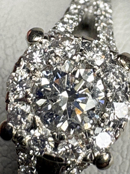 Diamond Halo Split Shank Ring Solid 14k White Gold 2.4g size 6.5 - NewLifeJewelryVault