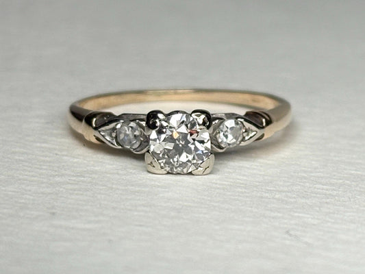 Retro Transition Cut Diamond Engagement Ring Two Tone 14k Gold size 5.25 - NewLifeJewelryVault