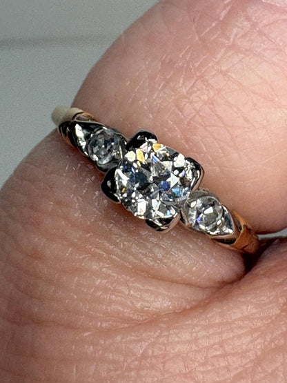 Retro Transition Cut Diamond Engagement Ring Two Tone 14k Gold size 5.25 - NewLifeJewelryVault
