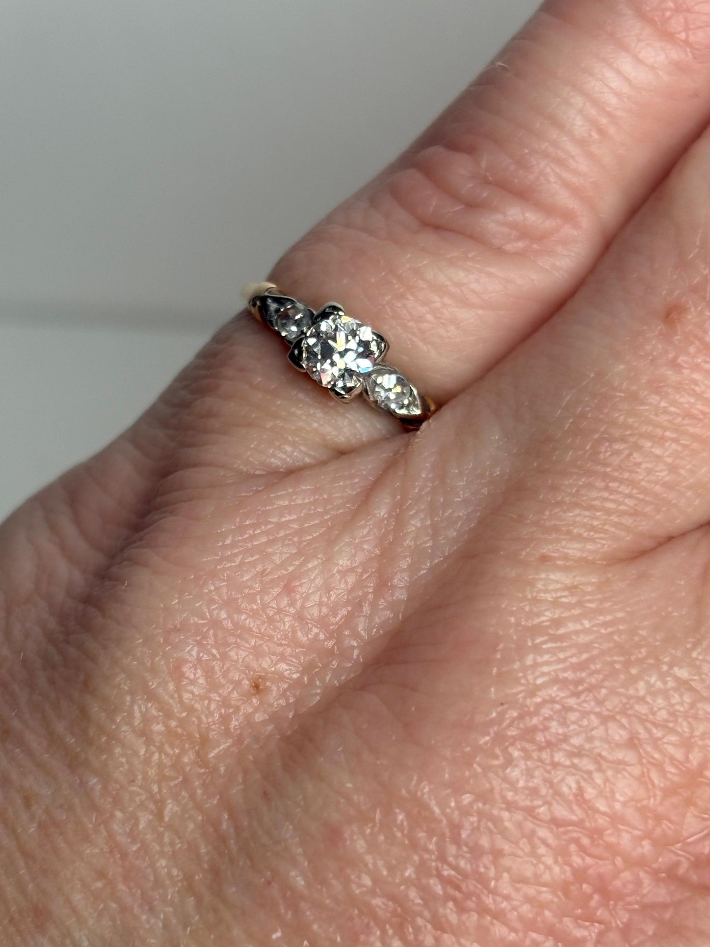 Retro Transition Cut Diamond Engagement Ring Two Tone 14k Gold size 5.25 - NewLifeJewelryVault
