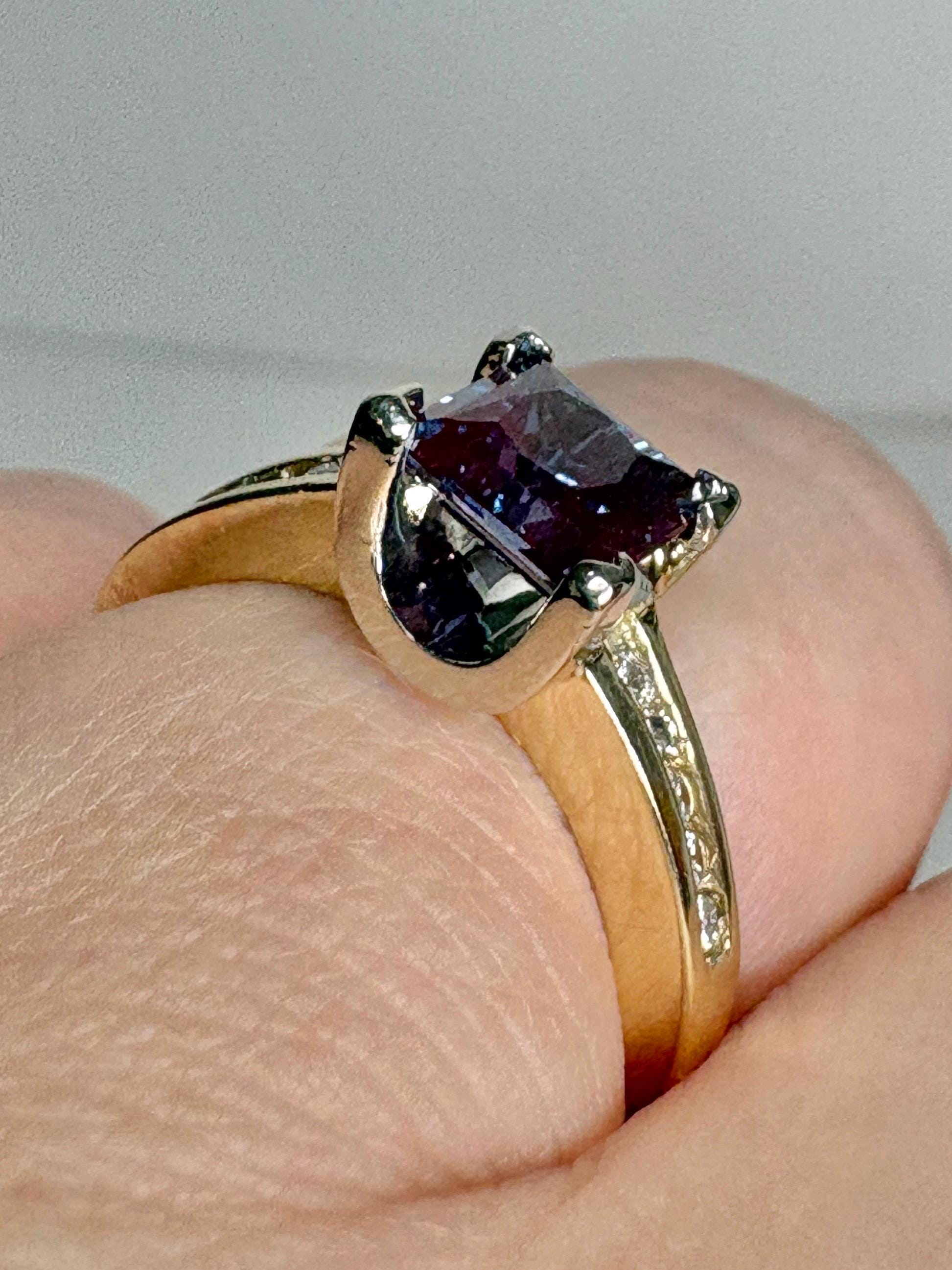 Lab Grown Alexandrite and Channel Set Diamond Band Ring Solid Two Toned 10k Gold size 6 - NewLifeJewelryVault