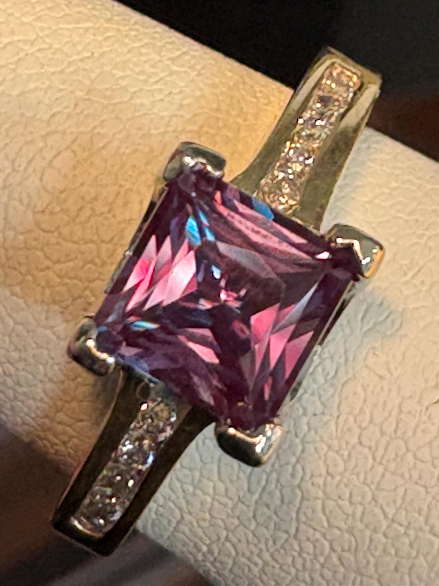 Lab Grown Alexandrite and Channel Set Diamond Band Ring Solid Two Toned 10k Gold size 6 - NewLifeJewelryVault